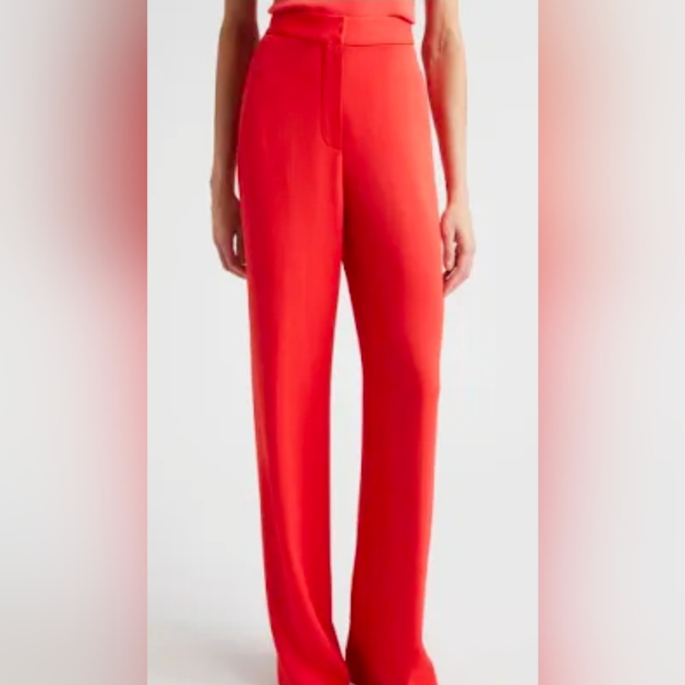 St. John Collection High-Waist Wide-Leg Trousers in Red